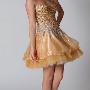 Jovani Gold Rhinestone Strapless Cocktail Dress - Homecoming, Pageant, Sweet 16
